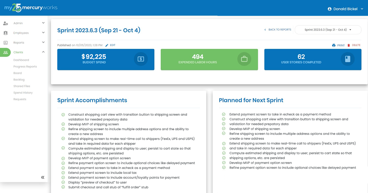 Agile Progress Reports - MercuryWorks | Custom Application Development